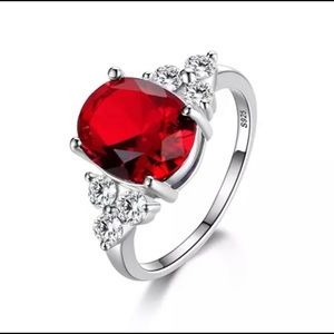 New 925 Sterling Silver Ruby Zircon Ring Sz 8